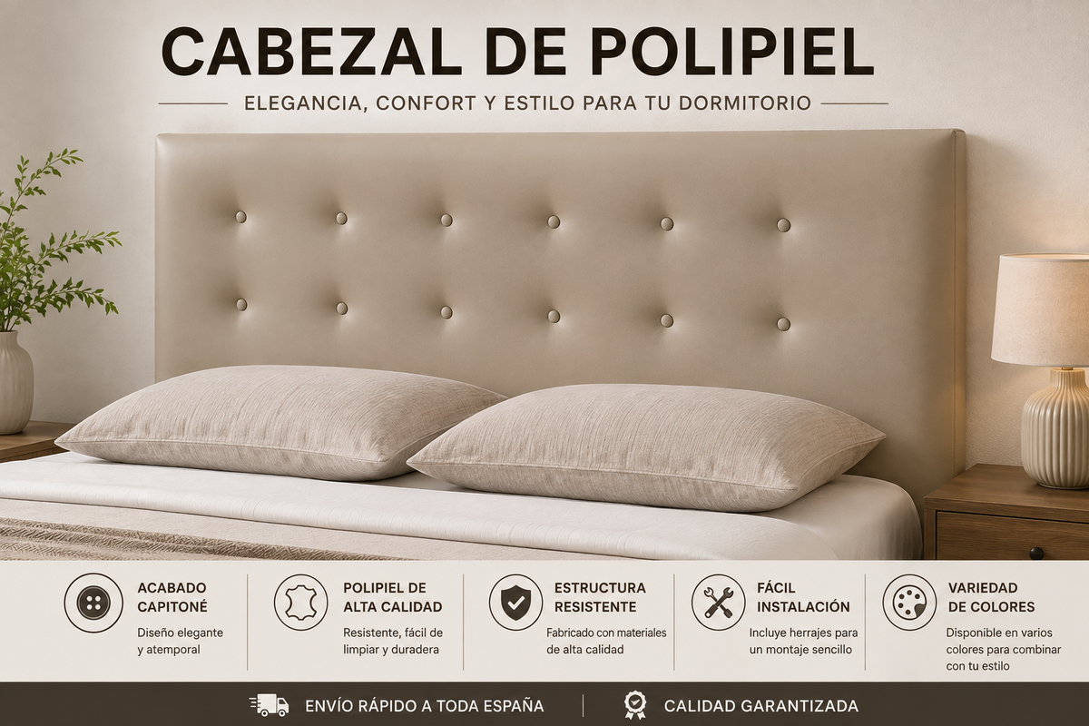 Cabezal de Cama Acolchado en Polipiel – Elegante y Moderno