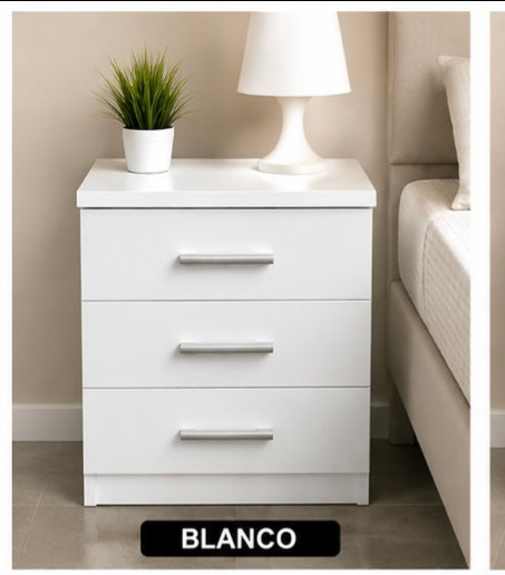 Mesita de Noche de 3 Cajones – Disponible en Varios Colores