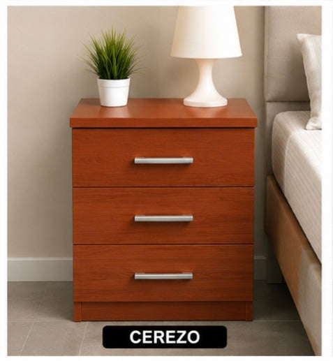 Mesita de Noche de 3 Cajones – Disponible en Varios Colores